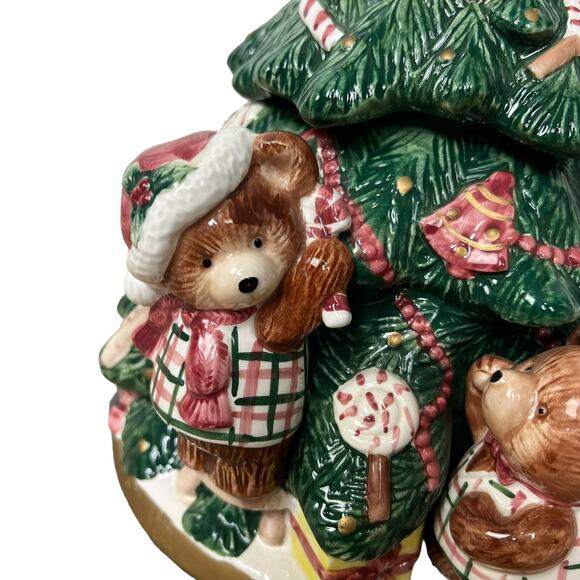 Fitz and Floyd Christmas Tree Teddy Bear Cookie Jar 13” 1991 Rare - Picture 4 of 9